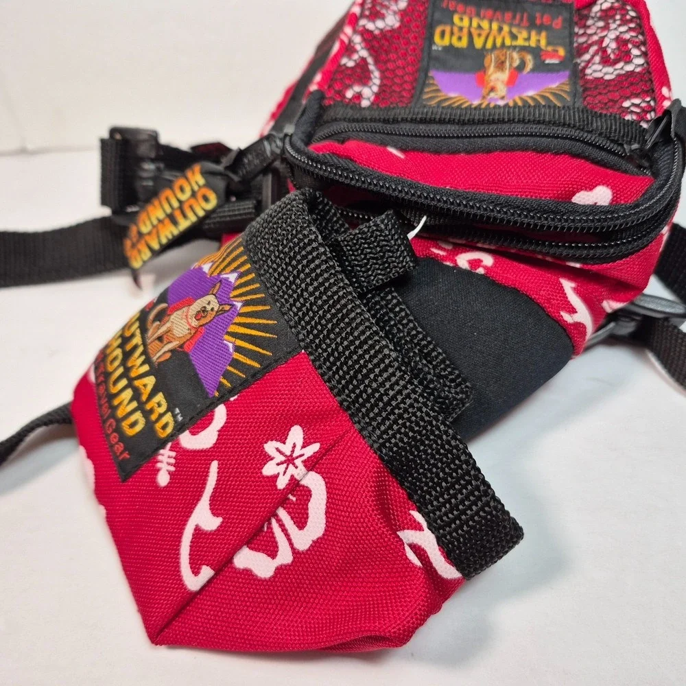 Outward Hound Travel Gear Adjustable Water Bottle Holder w/Bowl Red White Floral